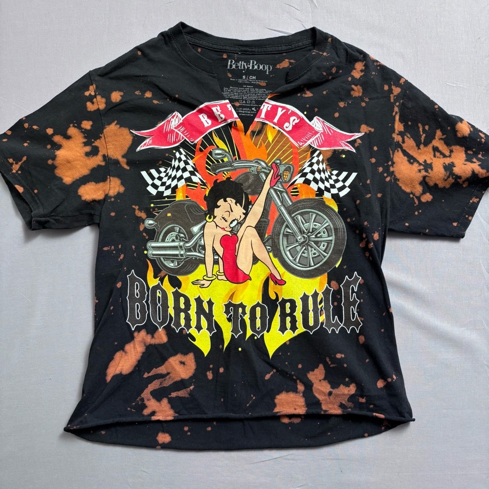 Bettyβ Boop Black Orange and Red Motorcycle Graphic Tee